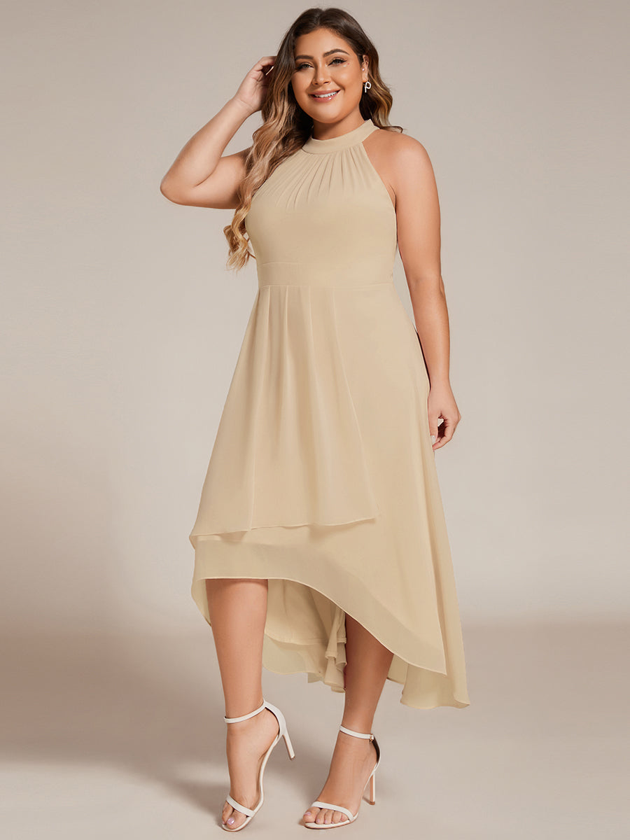 Robe d'invité de mariage mi-longue sans manches et col licou en mousseline de soie #Couleur_Charbon