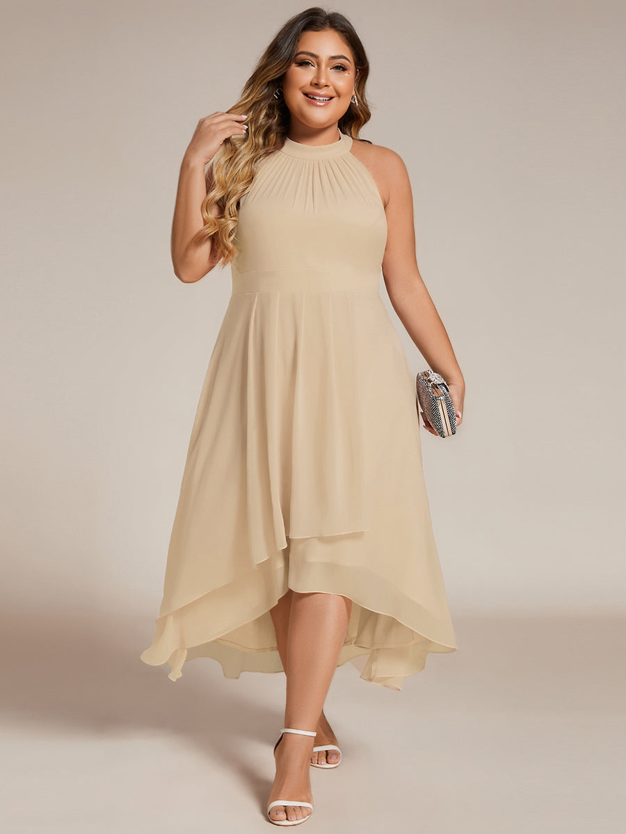 Robe d'invité de mariage mi-longue sans manches et col licou en mousseline de soie #Couleur_Charbon