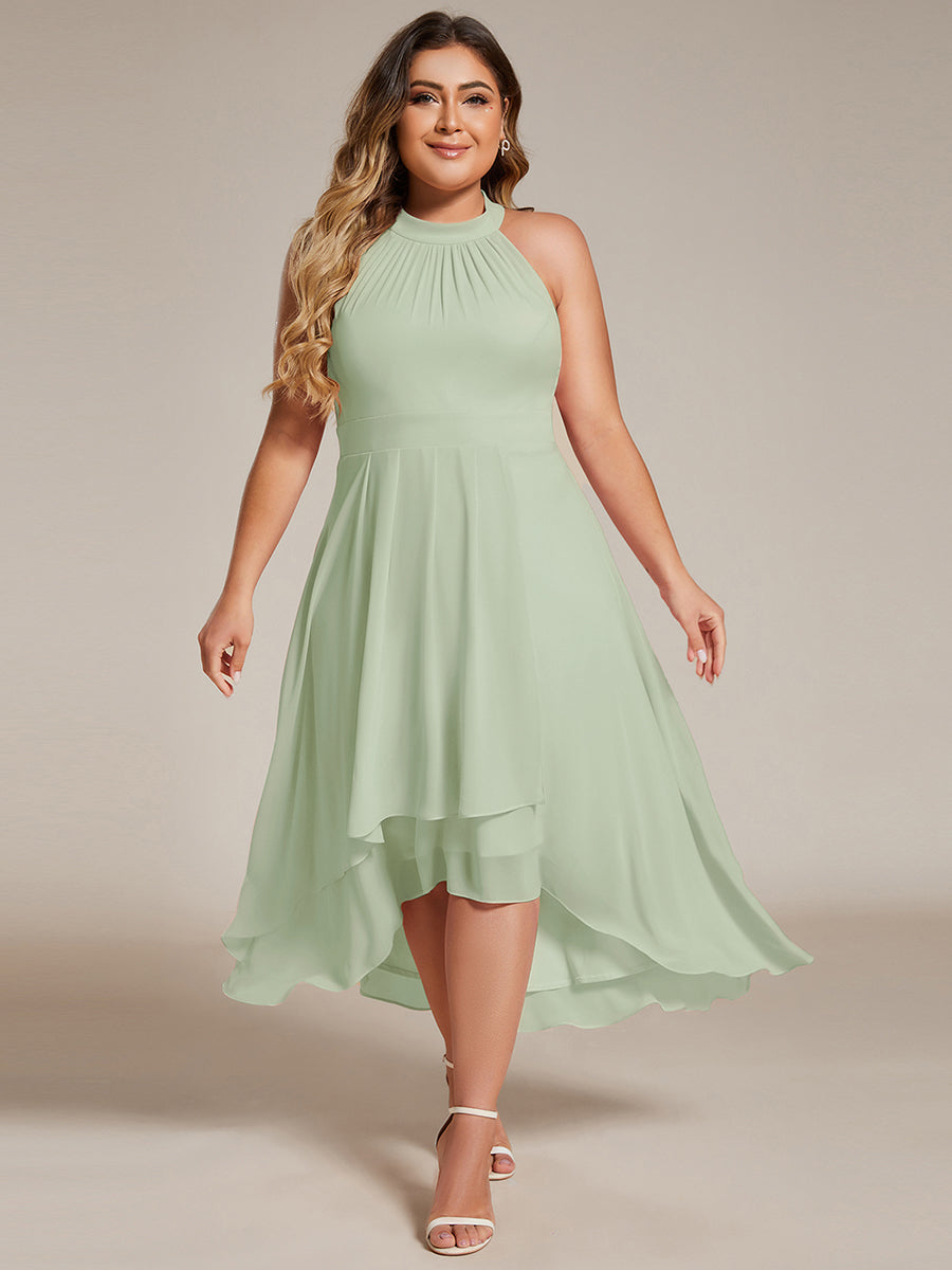 Robe d'invité de mariage mi-longue sans manches et col licou en mousseline de soie #Couleur_Menthe Verte
