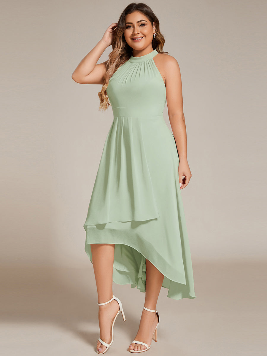 Robe d'invité de mariage mi-longue sans manches et col licou en mousseline de soie #Couleur_Menthe Verte