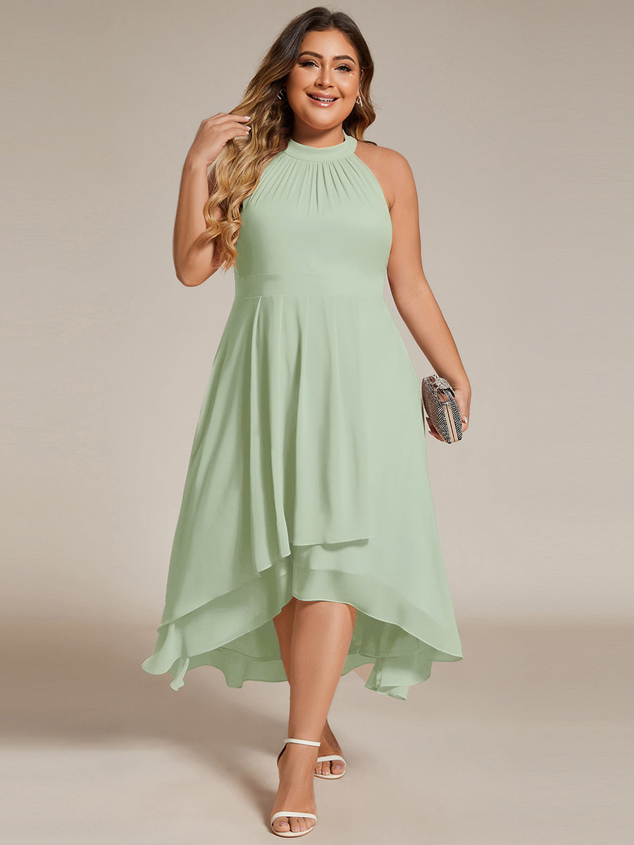 Robe d'invité de mariage mi-longue sans manches et col licou en mousseline de soie #Couleur_Menthe Verte
