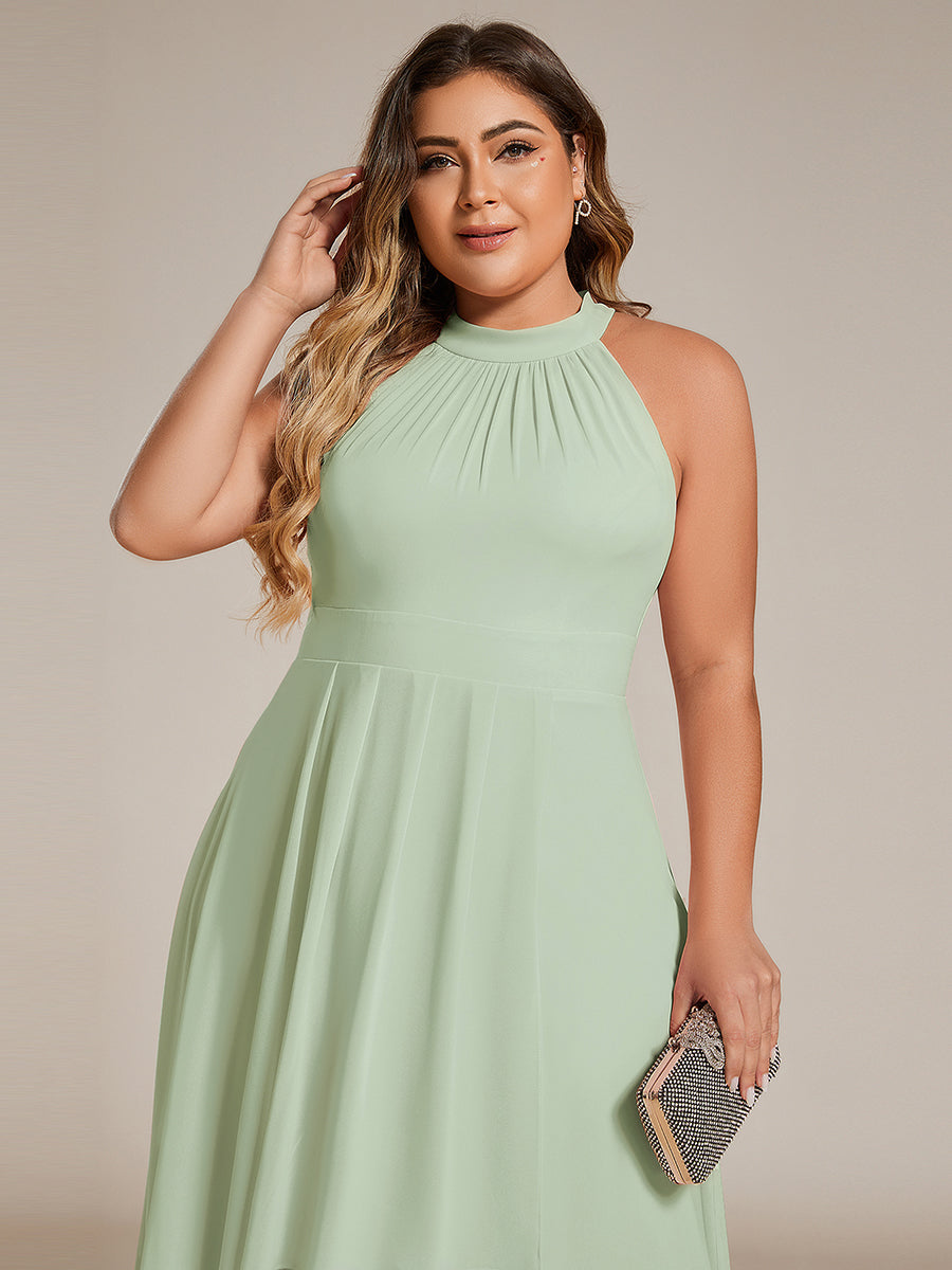 Robe d'invité de mariage mi-longue sans manches et col licou en mousseline de soie #Couleur_Menthe Verte