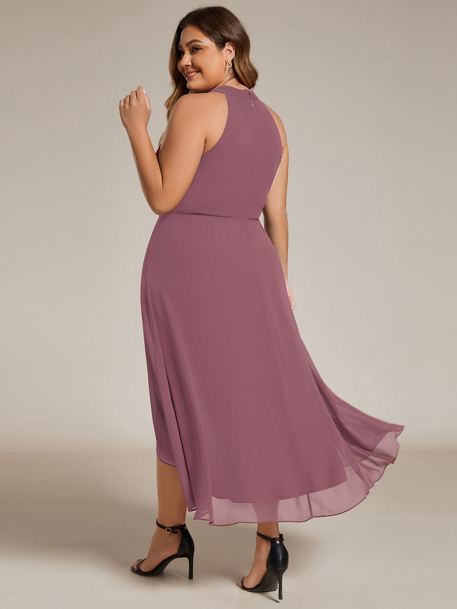 Robe D'invité De Mariage En Mousseline De Soie Mi-Longue Plissée à Manches à Volants Et Col En V #Couleur_Orchidee