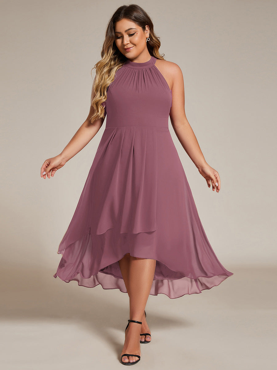 Robe D'invité De Mariage En Mousseline De Soie Mi-Longue Plissée à Manches à Volants Et Col En V #Couleur_Orchidee