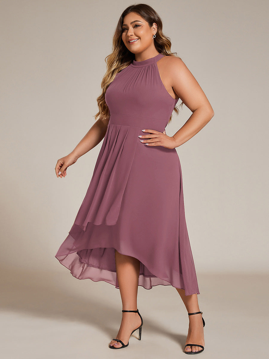 Robe D'invité De Mariage En Mousseline De Soie Mi-Longue Plissée à Manches à Volants Et Col En V #Couleur_Orchidee
