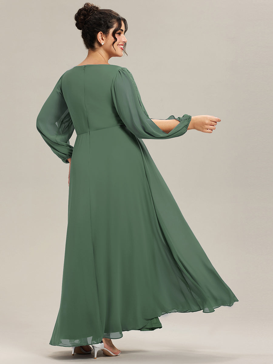 Robe de Soiree Longue Elegante Avec Lanterne en V Profond a Manches Fendues et Appliques #Couleur_Eucalyptus