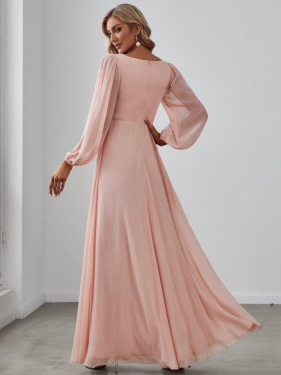 Robe mariage invitée Longue Elegante Avec Lanterne en V Profond #Couleur_Rose