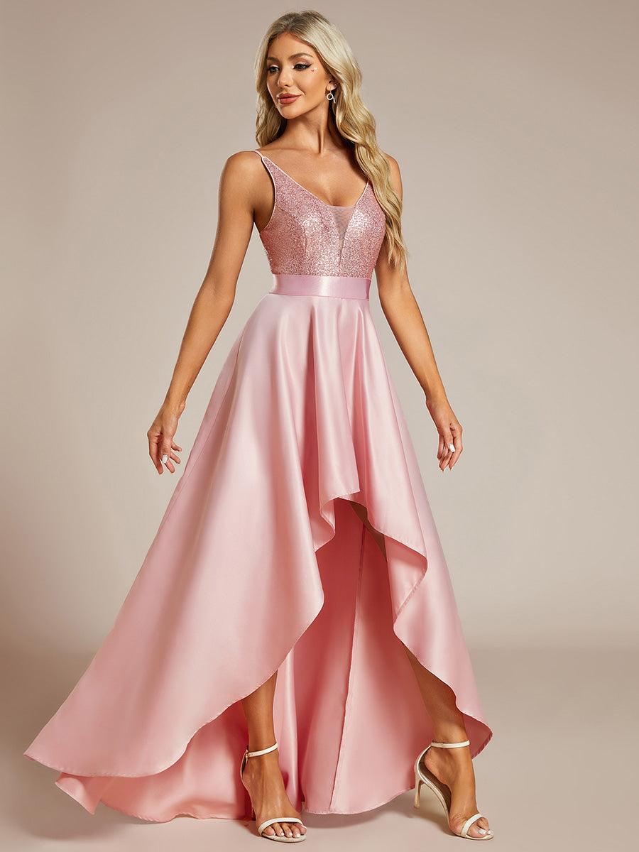 Robe de Bal Scintillante Sexy avec Dos Nu et Ourlet Irrégulier #Couleur_Rose