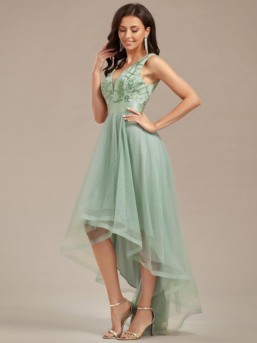 Robes de soirée en Tulle à Paillettes High Low Asymétrique #Couleur_Menthe Verte