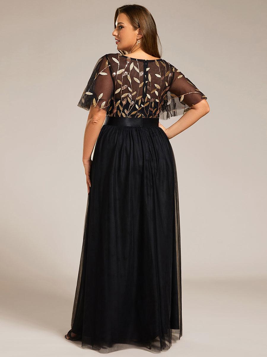 Robe de soirée brodée à manches courtes pour femmes de Grande taille #Couleur_Noir & Or