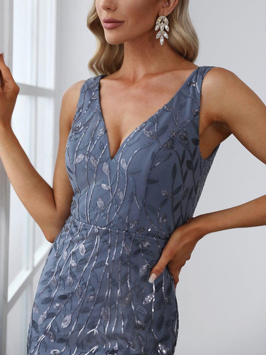 Robe de soirée Longue Sexy en sequins col en V pour femmes #Couleur_Marine Fume