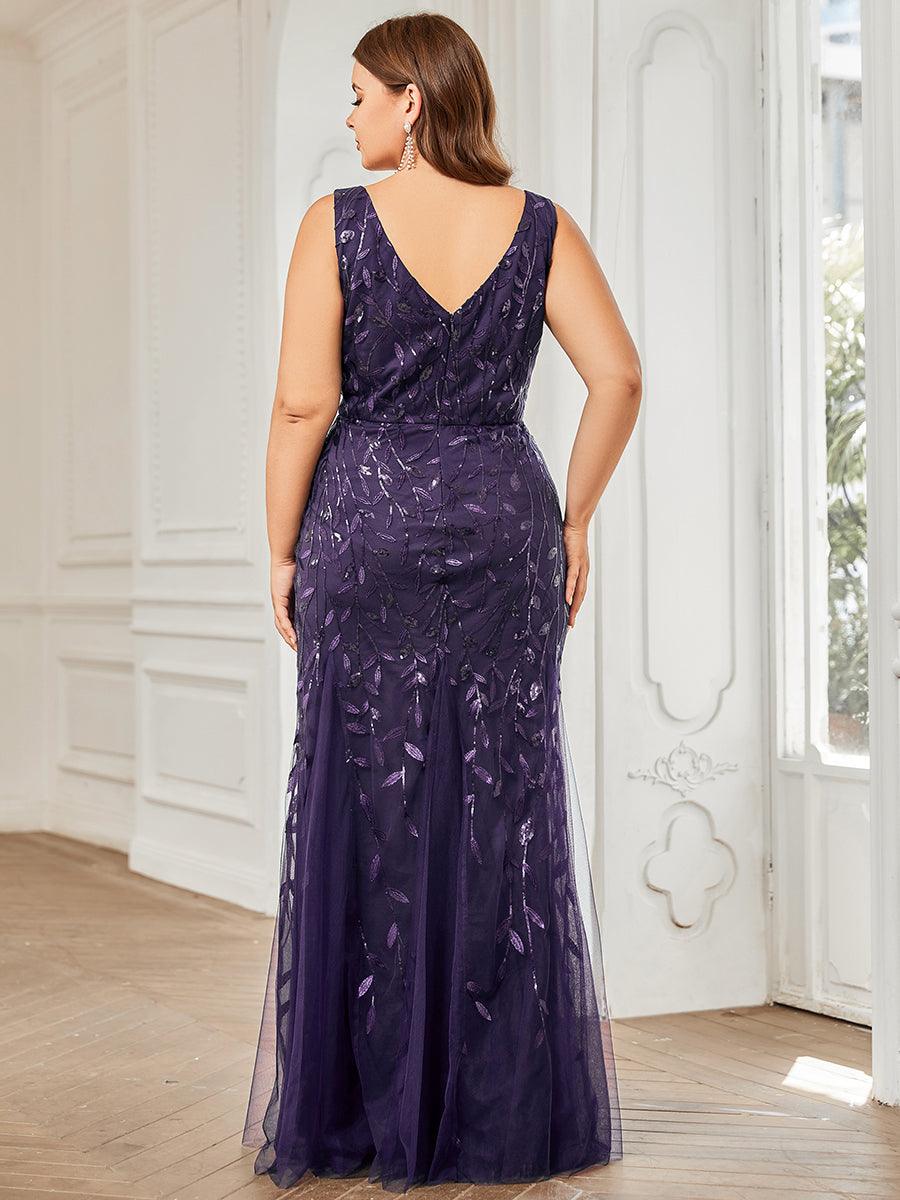 Robe de soirée Longue Sexy en sequins col en V pour femmes #Couleur_Violet Fonce