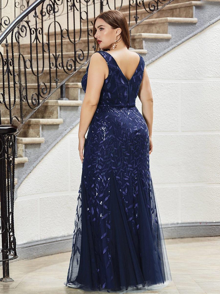 Robe de soirée Longue Sexy en sequins col en V pour femmes #Couleur_Bleu Marine