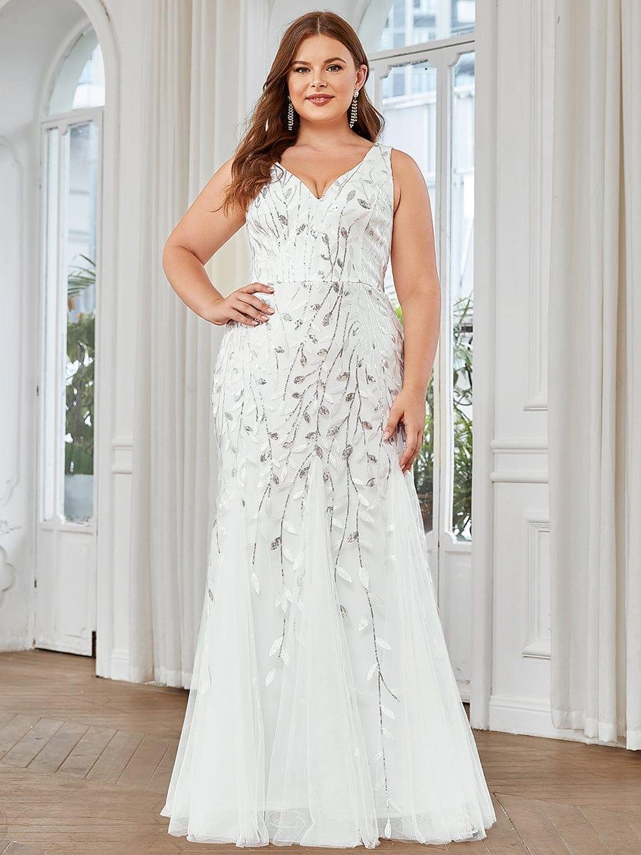 Robe de soirée Longue Sexy en sequins col en V pour femmes #Couleur_Blanc