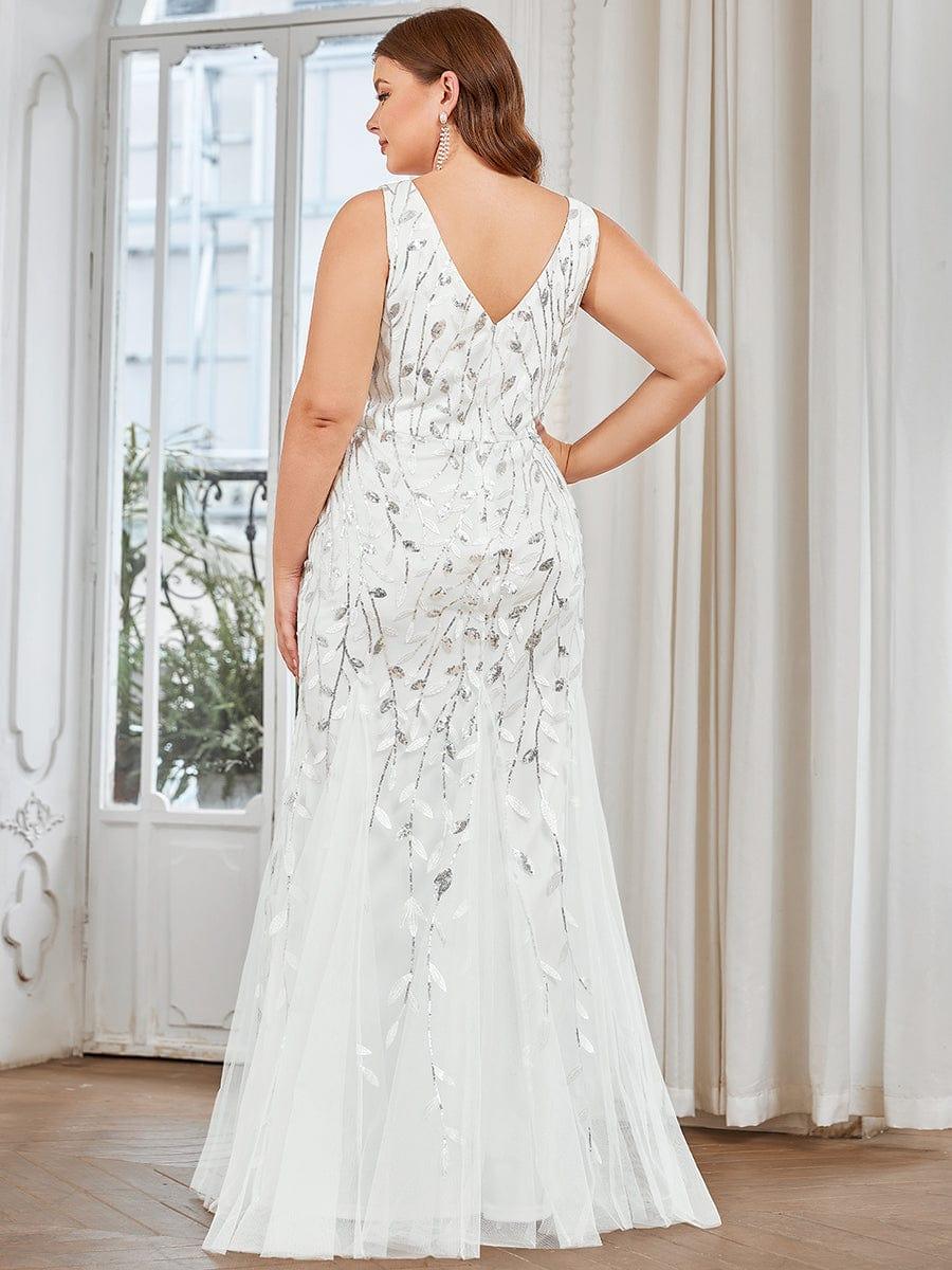 Robe de soirée Longue Sexy en sequins col en V pour femmes #Couleur_Blanc
