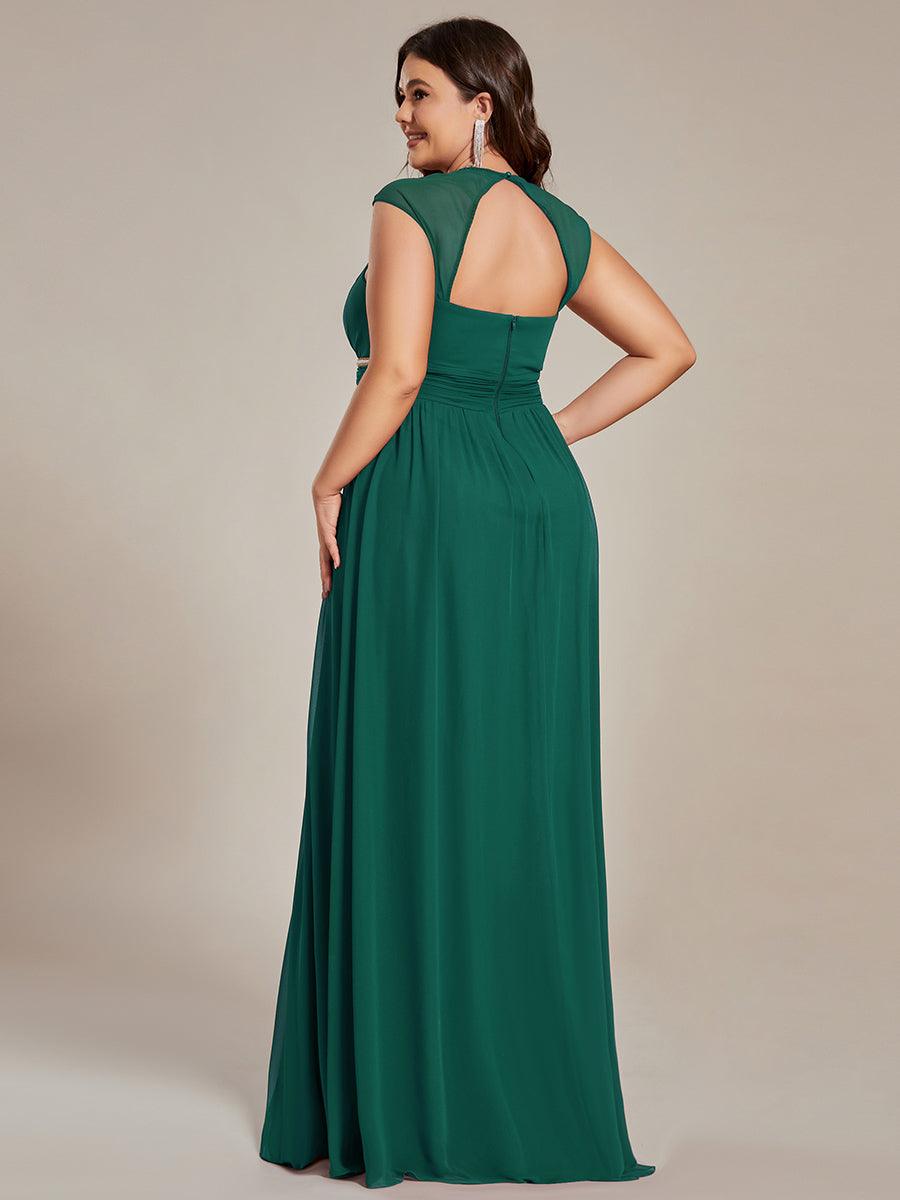 Robe de Soirée A-ligne en Mousseline de Soie avec Ceinture Perlée et Col en V de Grande Taille #Couleur_Vert Fonce