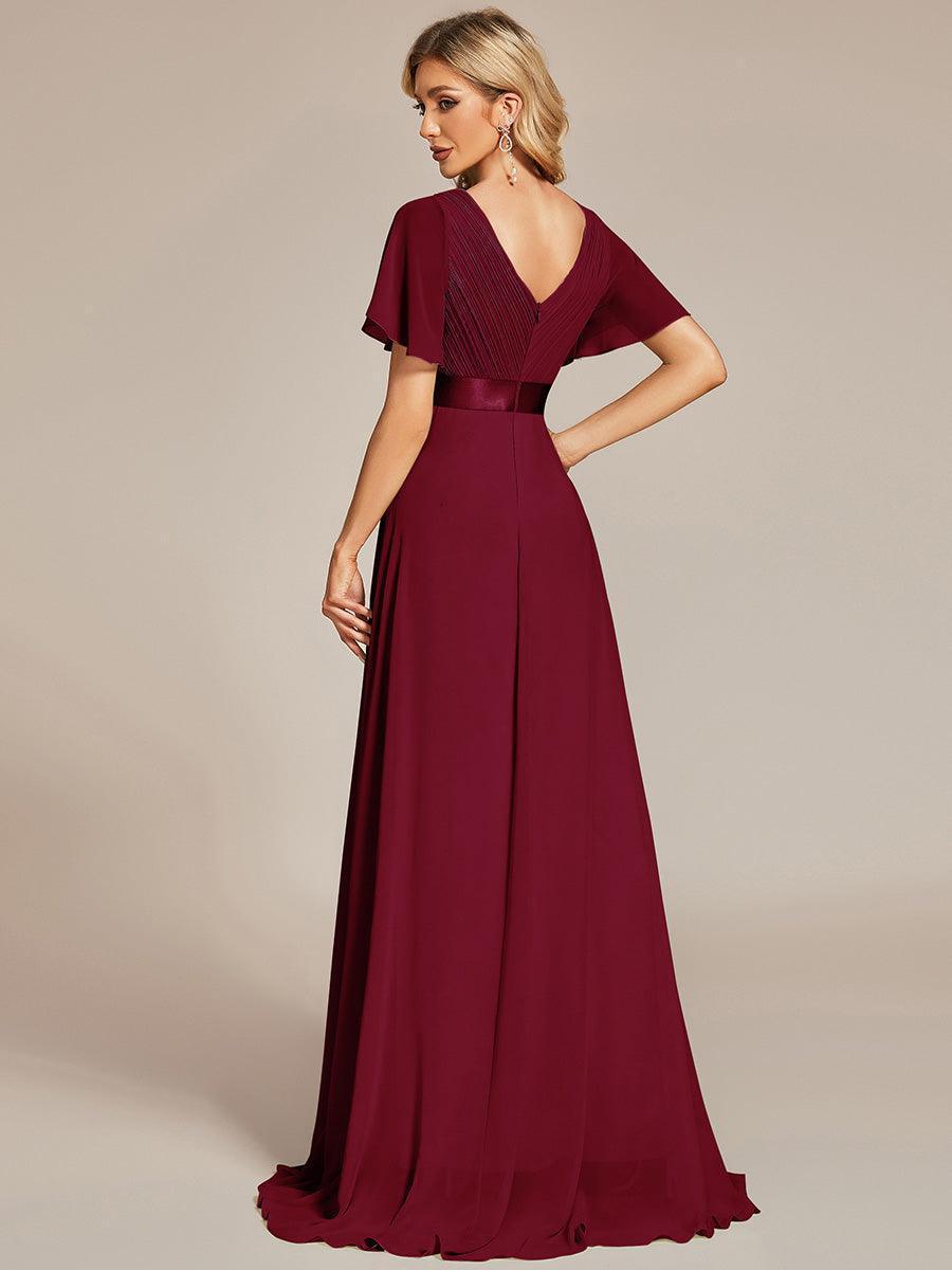 Robe mariage invitée fluide élégante en mousseline à taille haute #Couleur_Bordeaux