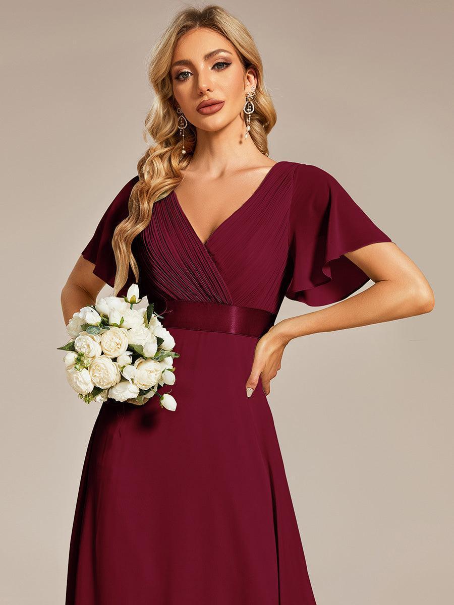 Robe mariage invitée fluide élégante en mousseline à taille haute #Couleur_Bordeaux