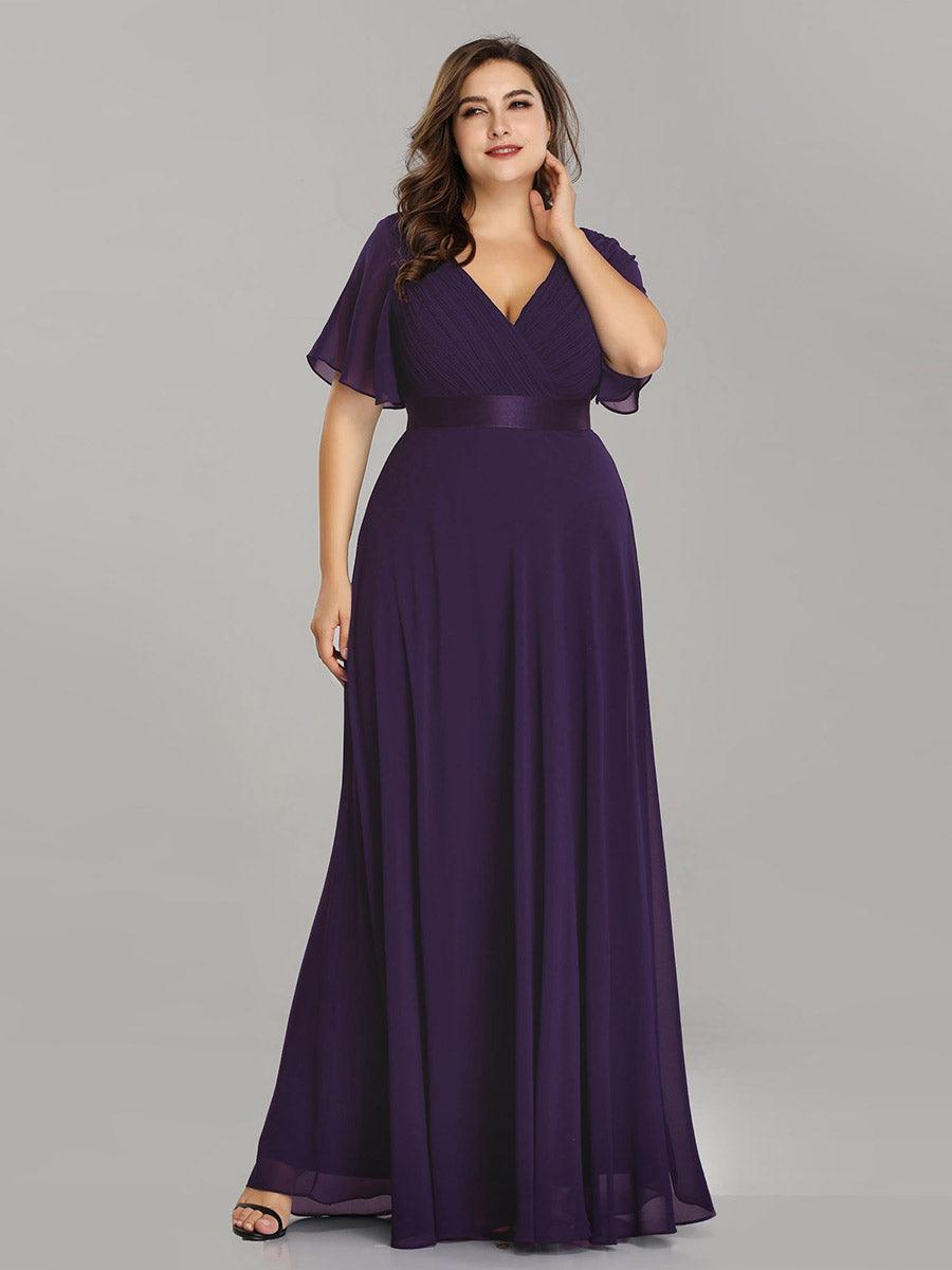 Robe de soirée fluide élégante en mousseline à taille haute #Couleur_Violet Fonce
