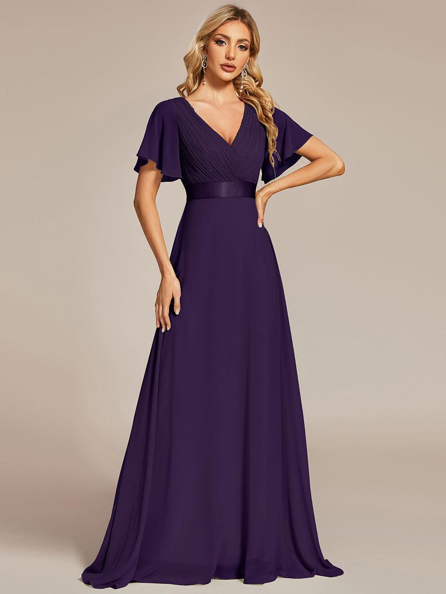 Robe de soirée fluide élégante en mousseline à taille haute #Couleur_Violet Fonce
