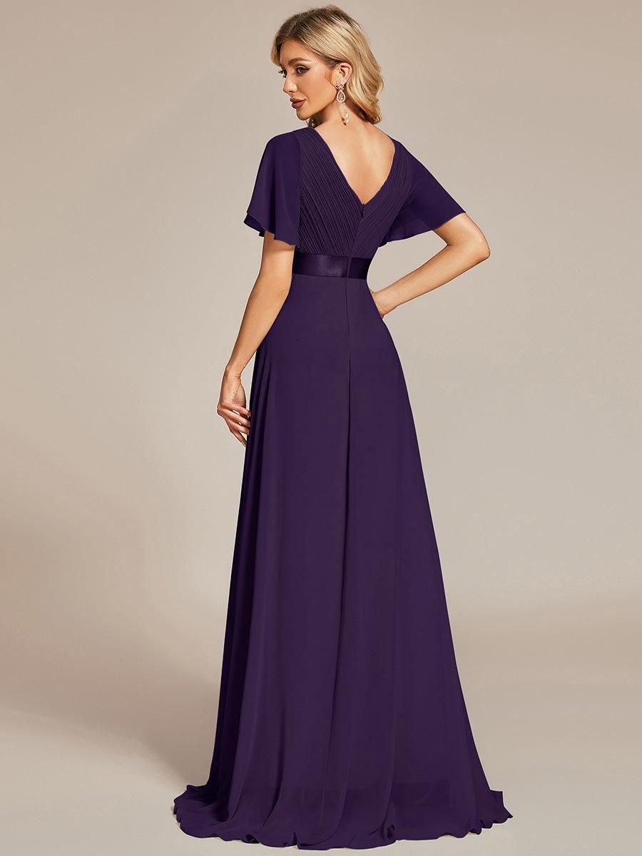 Robe de soirée fluide élégante en mousseline à taille haute #Couleur_Violet Fonce