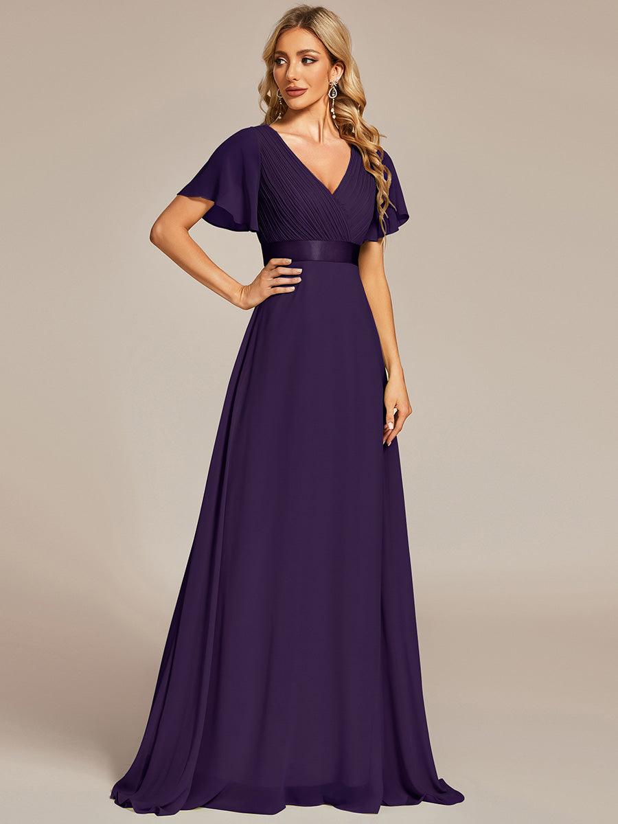 Robe de soirée fluide élégante en mousseline à taille haute #Couleur_Violet Fonce