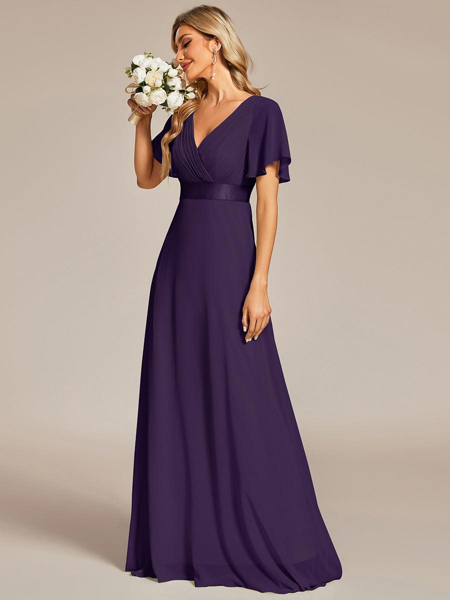Robe de soirée fluide élégante en mousseline à taille haute #Couleur_Violet Fonce