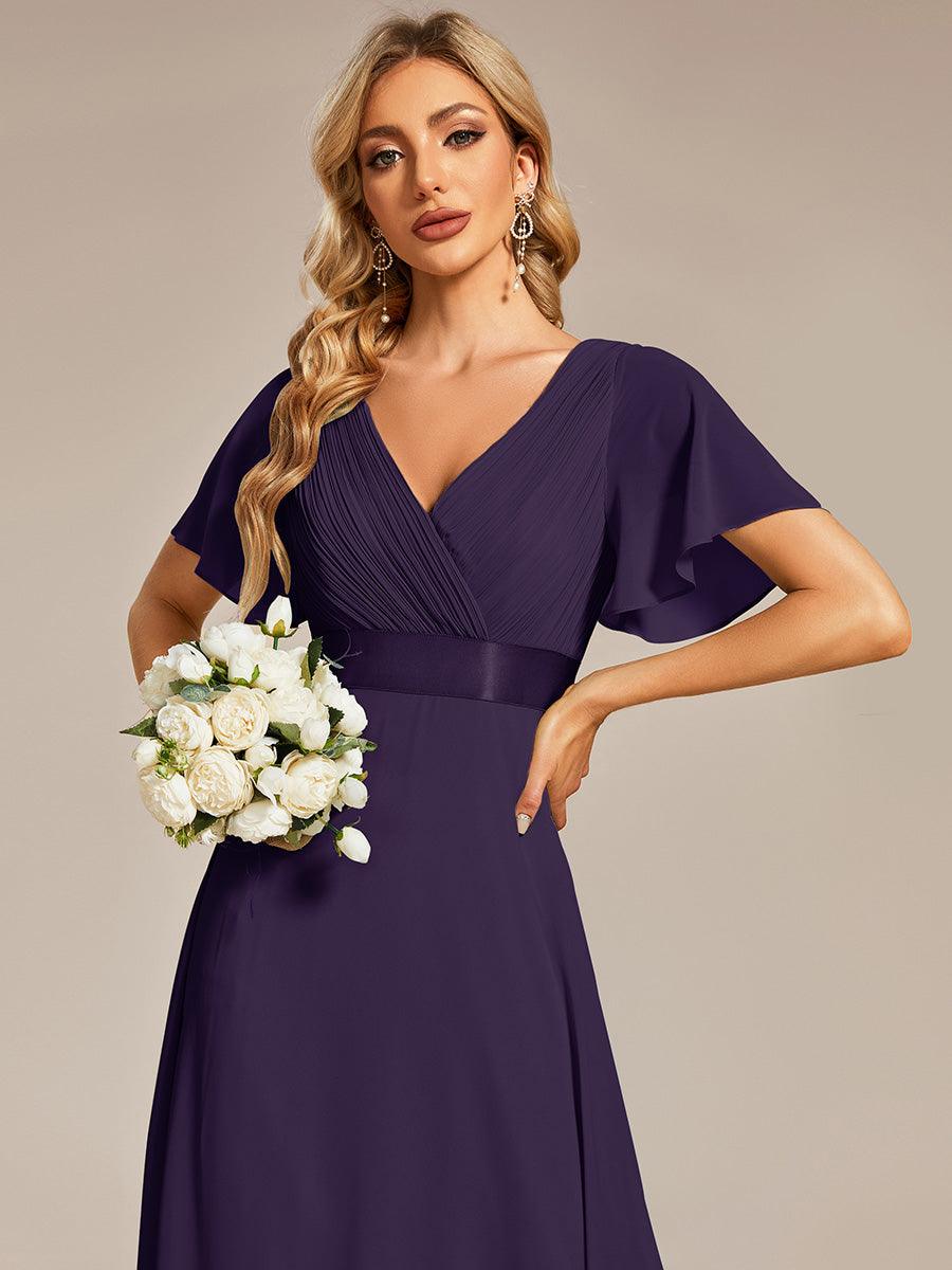 Robe de soirée fluide élégante en mousseline à taille haute #Couleur_Violet Fonce