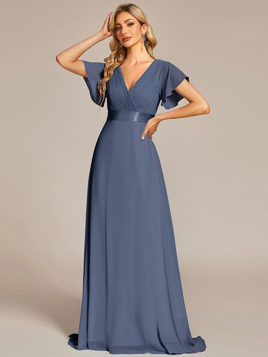 Robe de soirée fluide élégante en mousseline à taille haute #Couleur_Orage