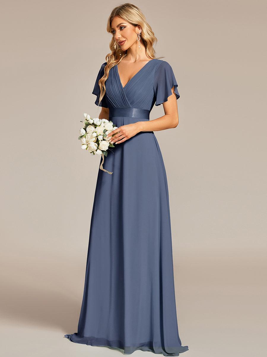 Robe de soirée fluide élégante en mousseline à taille haute #Couleur_Orage