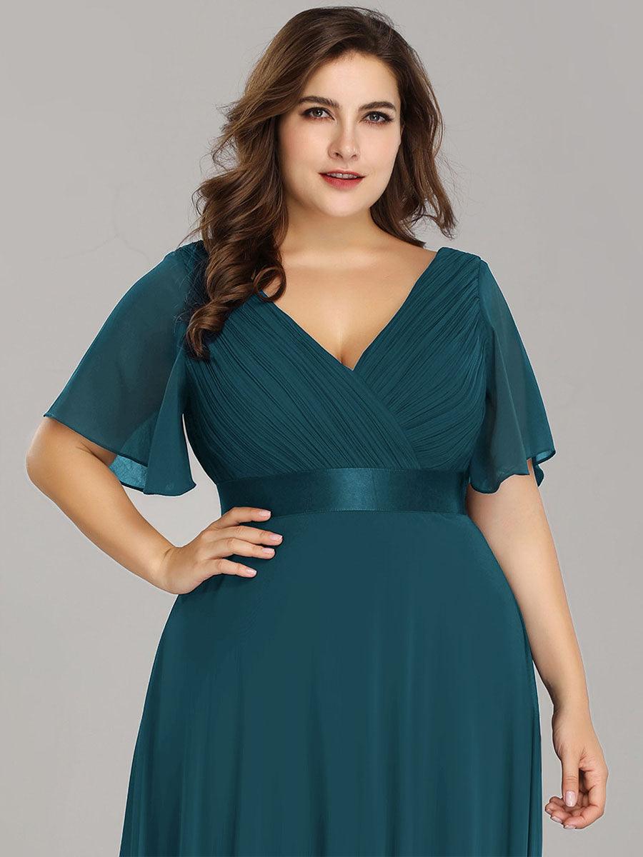 Robe de soirée fluide élégante en mousseline à taille haute #Couleur_Bleu Sarcelle
