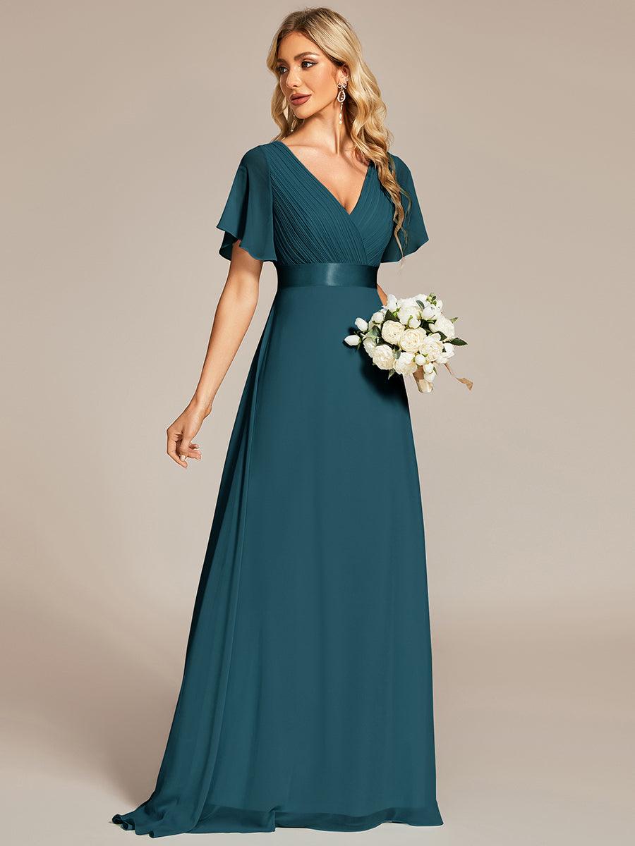 Robe de soirée fluide élégante en mousseline à taille haute #Couleur_Bleu Sarcelle