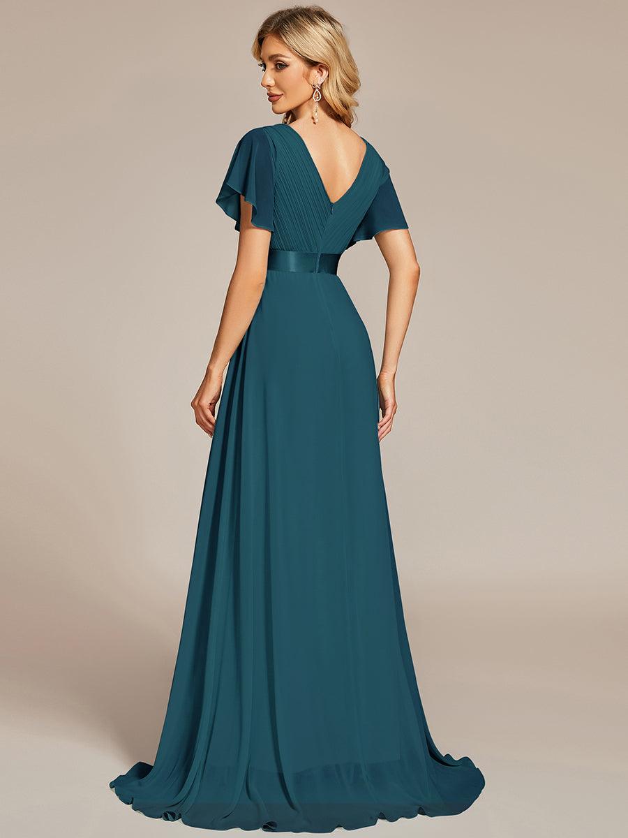 Robe de soirée fluide élégante en mousseline à taille haute #Couleur_Bleu Sarcelle