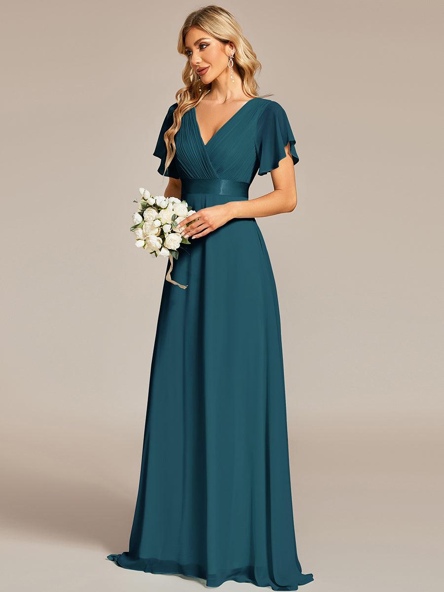 Robe de soirée fluide élégante en mousseline à taille haute #Couleur_Bleu Sarcelle