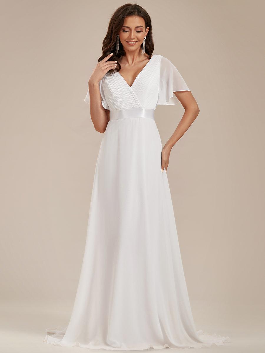 Robe de soirée fluide élégante en mousseline à taille haute #Couleur_Blanc