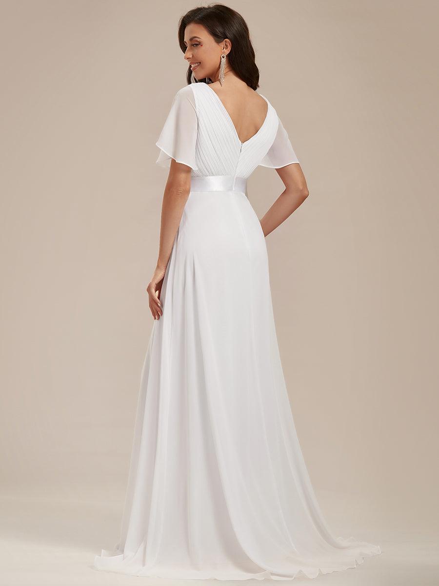 Robe de soirée fluide élégante en mousseline à taille haute #Couleur_Blanc
