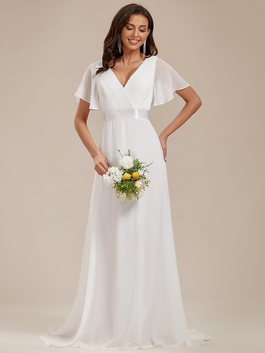 Robe de soirée fluide élégante en mousseline à taille haute #Couleur_Blanc