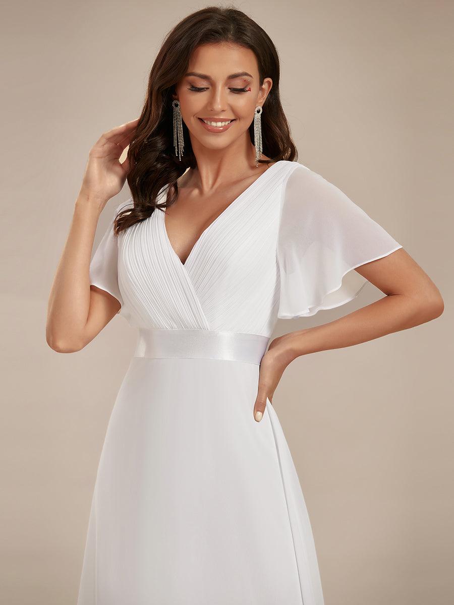 Robe de soirée fluide élégante en mousseline à taille haute #Couleur_Blanc