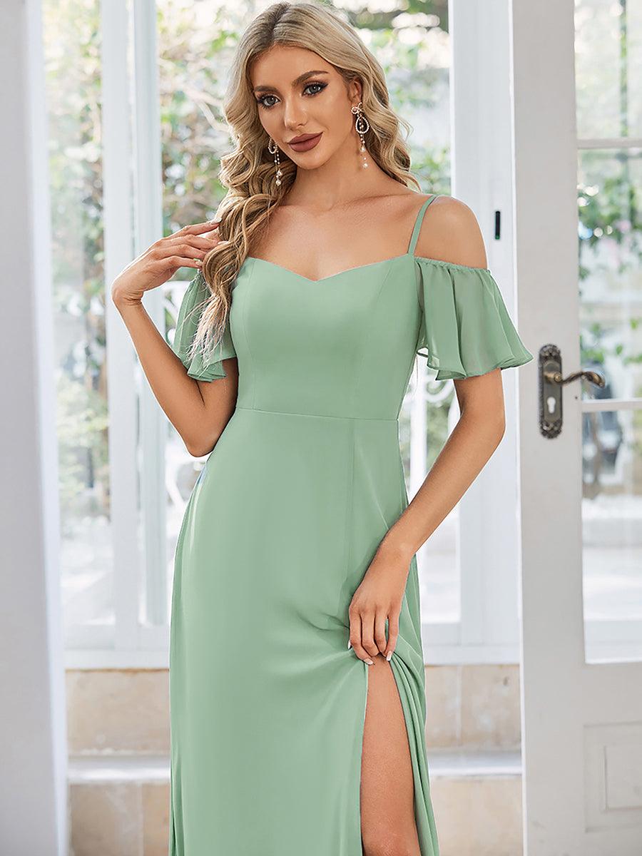 Robe Demoiselle d'Honneur sexy à épaules dénudées et à encolure en V #Couleur_Menthe Verte