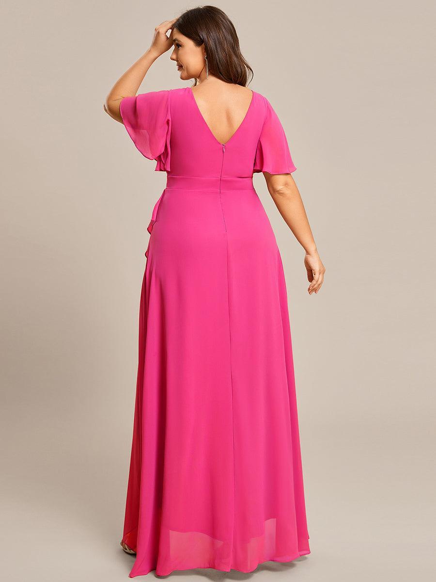 Robe demoiselle d'honneur Mousseline Ourlet en feuille de lotus Charmante #Couleur_Rose Vif