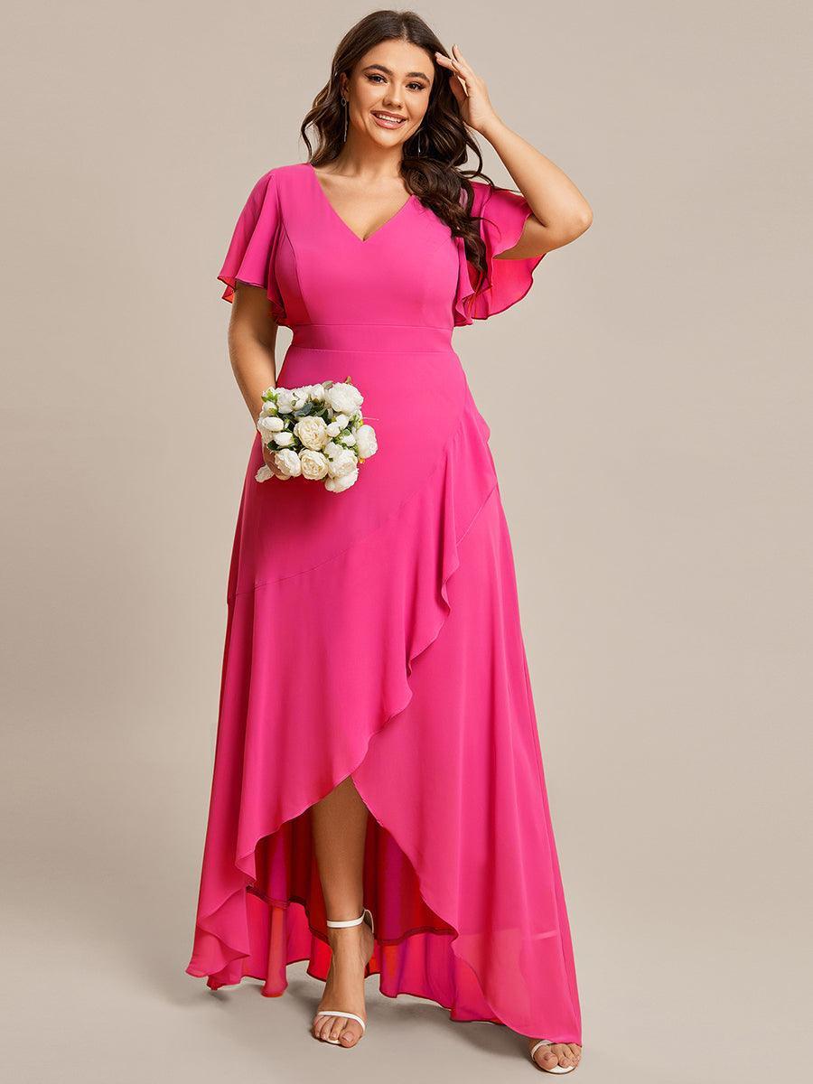 Robe demoiselle d'honneur Mousseline Ourlet en feuille de lotus Charmante #Couleur_Rose Vif