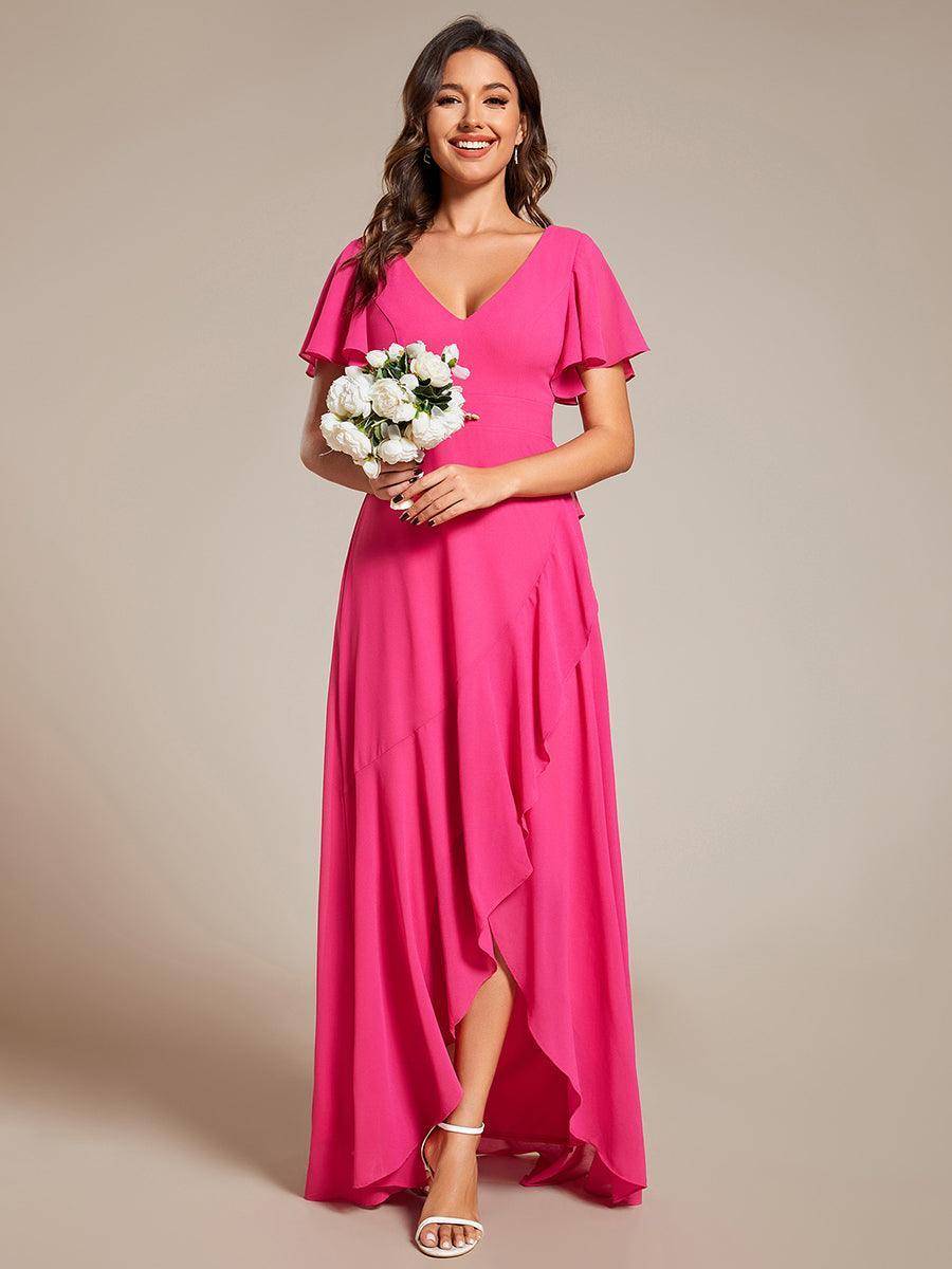 Robe demoiselle d'honneur Mousseline Ourlet en feuille de lotus Charmante #Couleur_Rose Vif