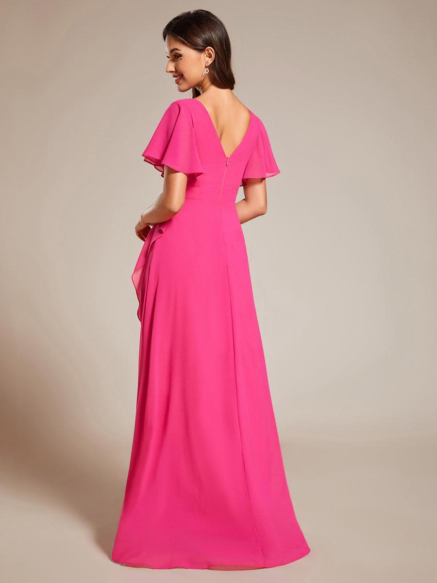 Robe demoiselle d'honneur Mousseline Ourlet en feuille de lotus Charmante #Couleur_Rose Vif