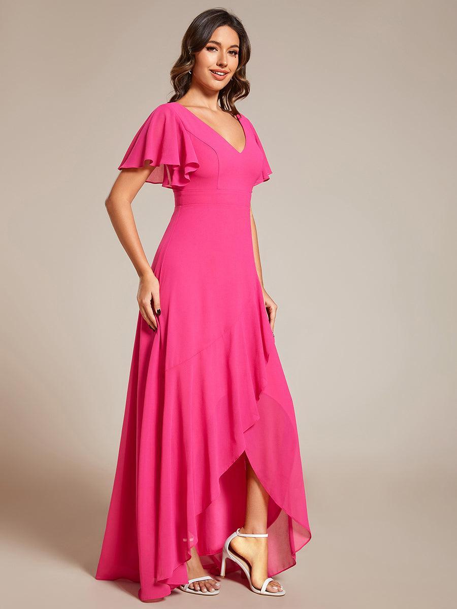 Robe demoiselle d'honneur Mousseline Ourlet en feuille de lotus Charmante #Couleur_Rose Vif