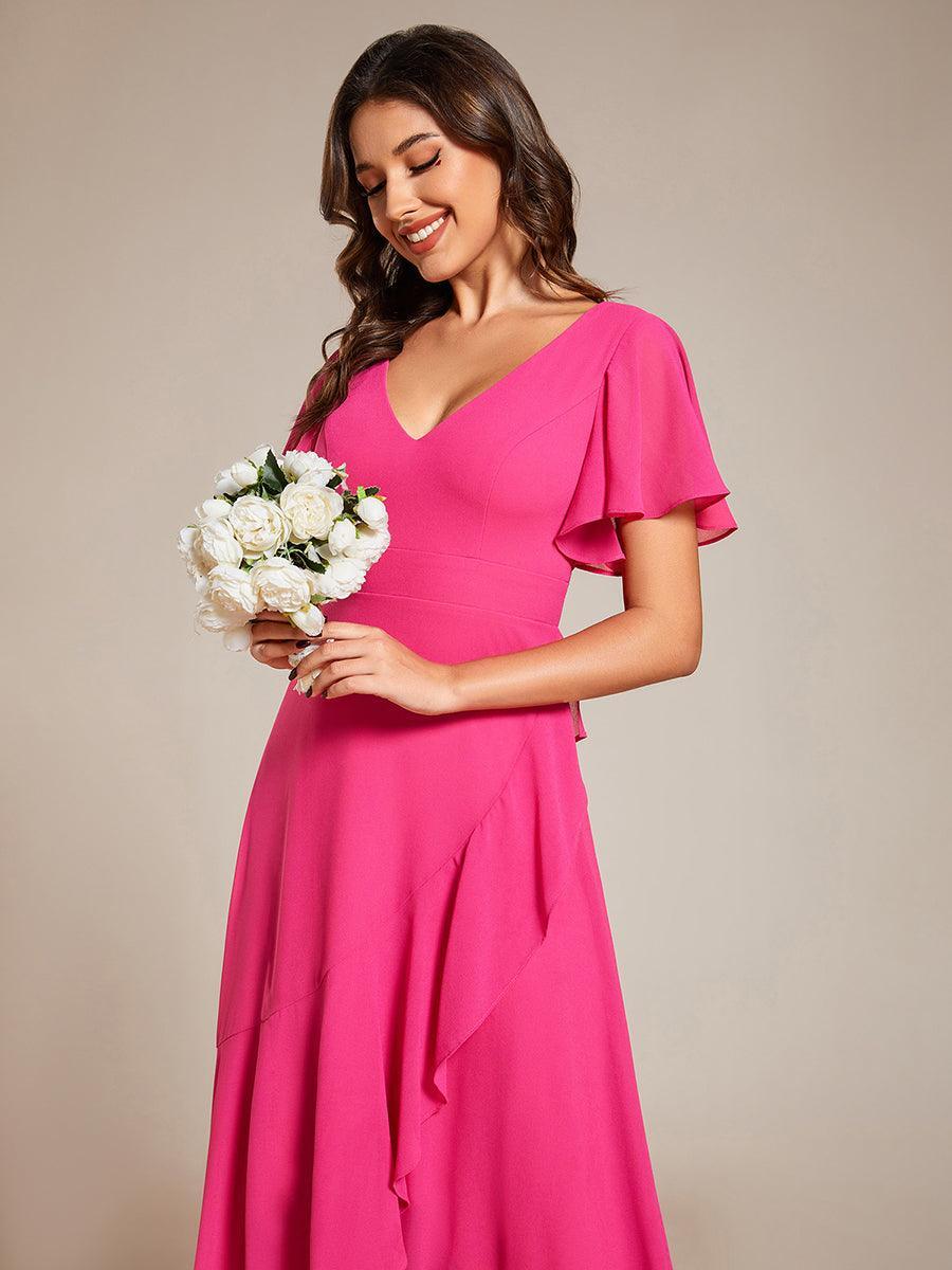 Robe demoiselle d'honneur Mousseline Ourlet en feuille de lotus Charmante #Couleur_Rose Vif