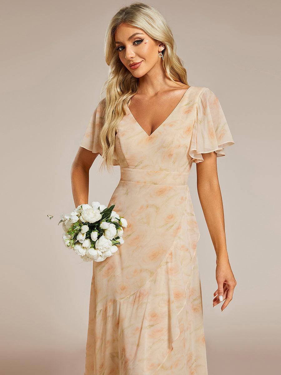 Robe demoiselle d'honneur Mousseline Ourlet en feuille de lotus Charmante #Couleur_Roses Dorées