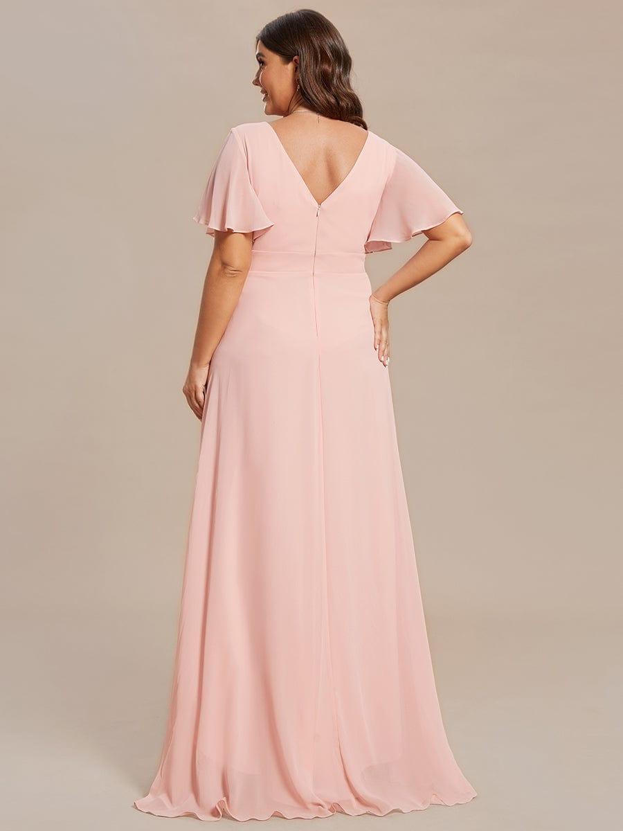 Robe demoiselle d'honneur mousseline élégante Manches lotus grande taille #Couleur_Rose
