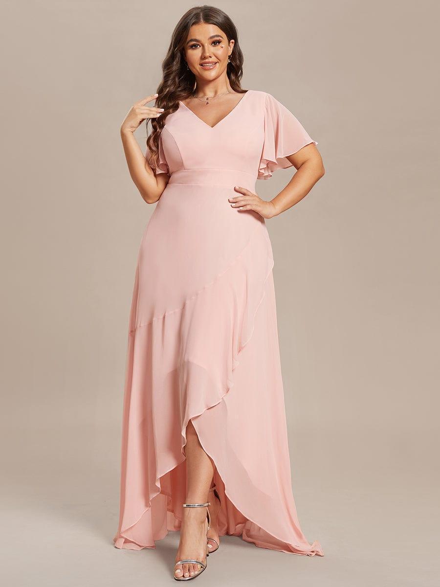 Robe demoiselle d'honneur Mousseline Ourlet en feuille de lotus Charmante #Couleur_Rose