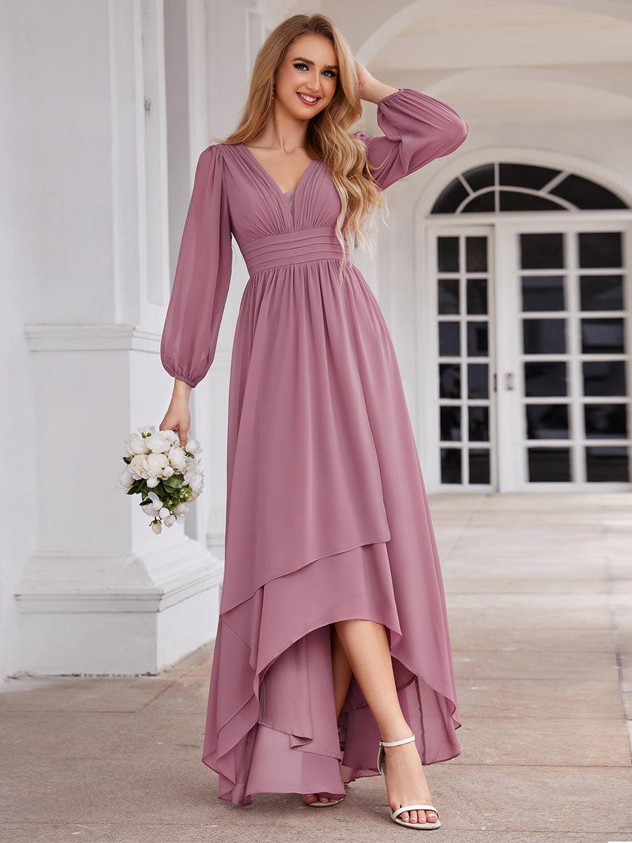 Charmante Robe De Demoiselle D'honneur Plissée À Manches Lanternes En Mousseline De Soie Et Taille Haute #Couleur_Orchidee