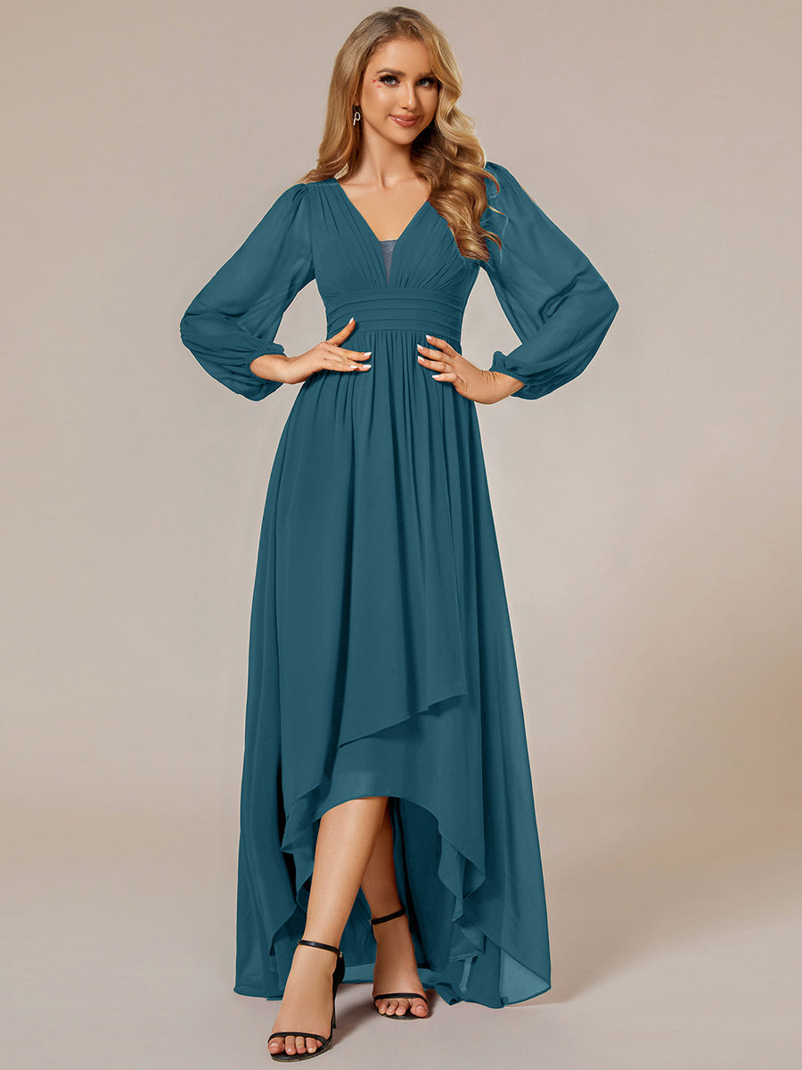 ever GRIFFIN|Charmante Robe De Demoiselle D'honneur Plissée À Manches Lanternes En Mousseline De Soie Et Taille Haute